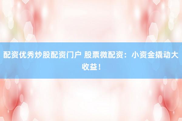 配资优秀炒股配资门户 股票微配资:小资金撬动大收益!