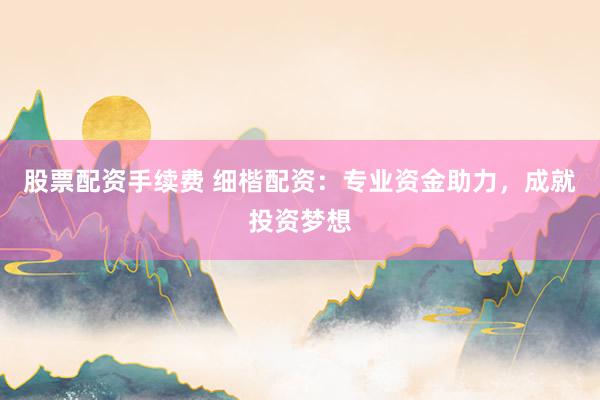 股票配资手续费 细楷配资:专业资金助力,成就投资梦想