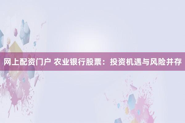 网上配资门户 农业银行股票：投资机遇与风险并存