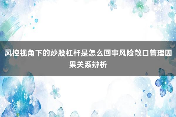 风控视角下的炒股杠杆是怎么回事风险敞口管理因果关系辨析