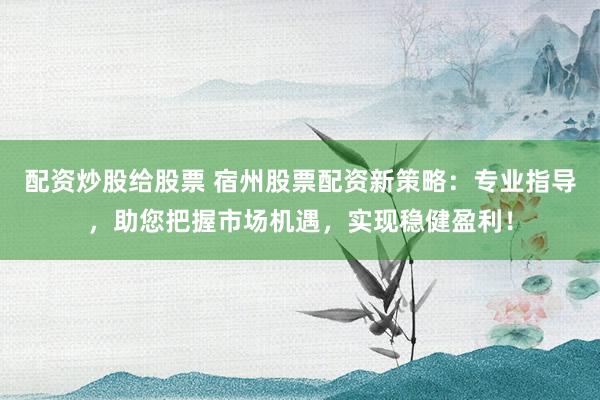 配资炒股给股票 宿州股票配资新策略：专业指导，助您把握市场机遇，实现稳健盈利！