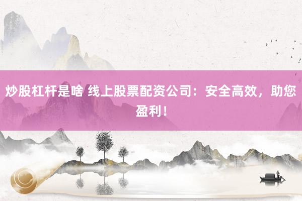 炒股杠杆是啥 线上股票配资公司：安全高效，助您盈利！
