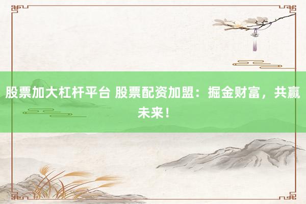 股票加大杠杆平台 股票配资加盟：掘金财富，共赢未来！